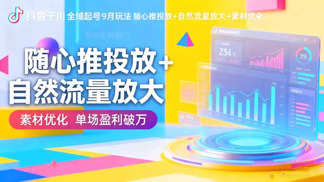 抖音千川全域起号9月玩法 随心推投放+自然流量放大+素材优化 单场盈利破万-α阿尔法Trader