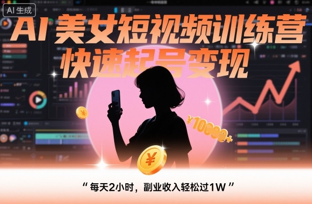 AI美女短视频训练营，快速起号变现，每天2小时，副业收入轻松过1W-α阿尔法Trader