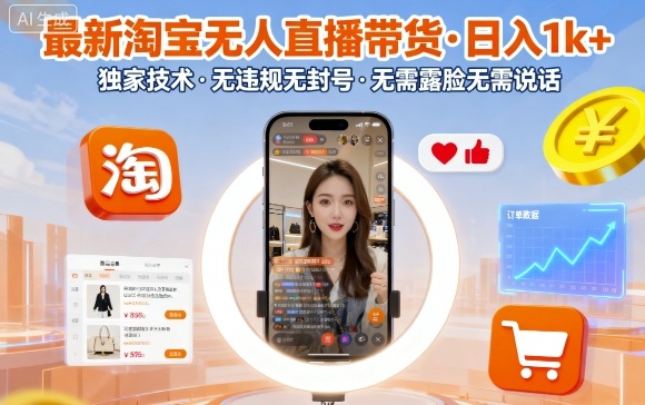 最新淘宝无人直播带货，日入1k+，独家技术，无违规无封号，无需露脸无需说话【揭秘】-α阿尔法Trader