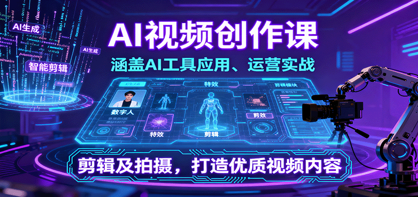 AI视频创作课，涵盖AI工具应用、运营实战、剪辑及拍摄，打造优质视频内容-α阿尔法Trader