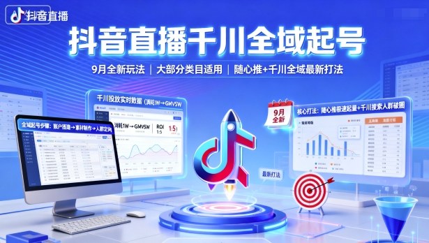 抖音直播千川全域起号，9月全新玩法，大部分类目适用，随心推以及千川全域最新打法-α阿尔法Trader