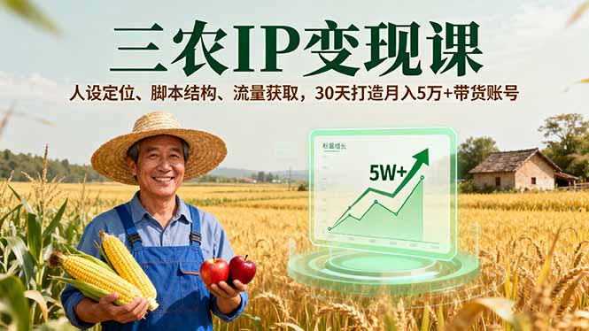 三农IP变现课，人设定位、脚本结构、流量获取，30天打造月入5万+带货账号-α阿尔法Trader