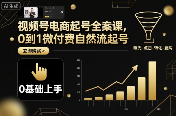 视频号电商起号全案课，0到1微付费自然流起号-α阿尔法Trader