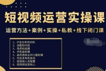 短视频运营实操课，运营方法+案例+实操+私教+线下闭门课-α阿尔法Trader