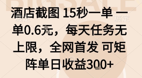 酒店截图15秒一单，一单0.6米，每天任务无上限，全网首发可矩阵单日收益3张【揭秘】-α阿尔法Trader