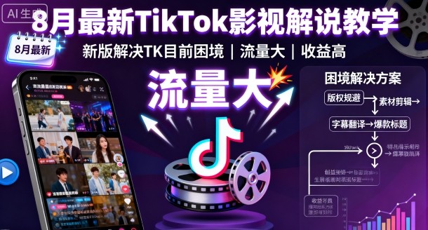8月最新TikTok影视解说教学，新版解决TK目前困境，流量大，收益高-α阿尔法Trader