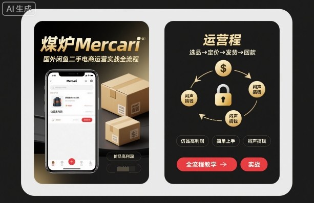 煤炉Mercari国外闲鱼二手电商运营实战全流程，仿品高利润，简单上手，闷声搞钱-α阿尔法Trader